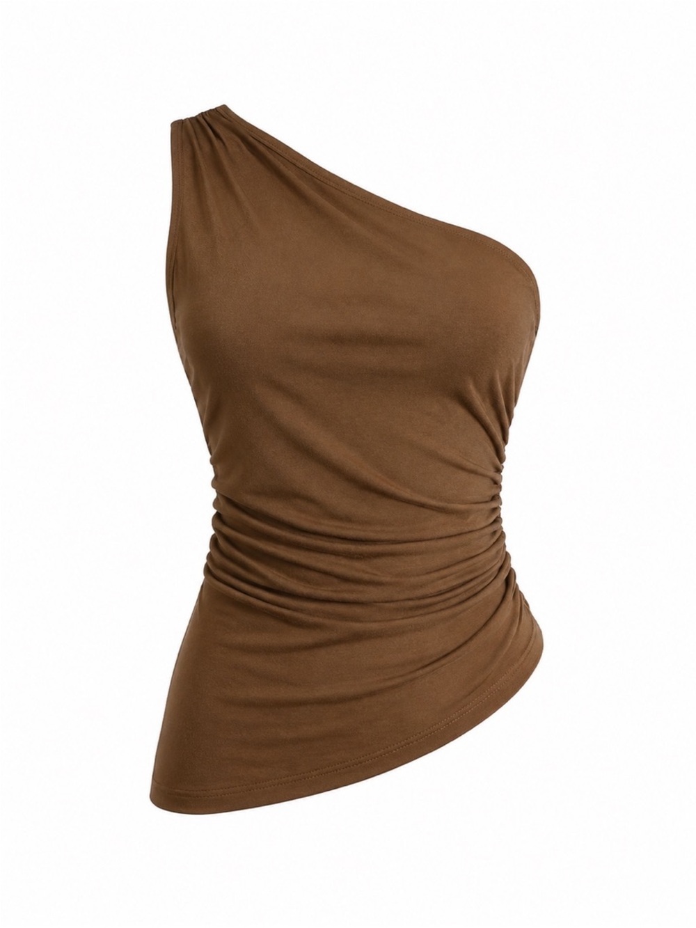 Joocy Babi Size 4 Brown One Shoulder Ruched Asymmetrical Top